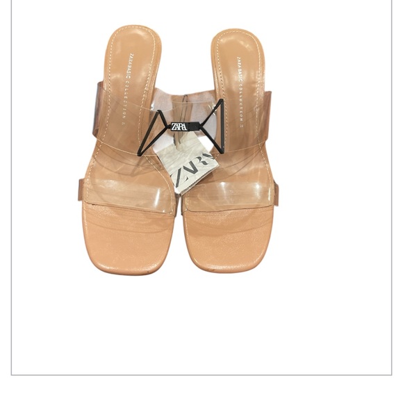Zara Women's Tan Heels With Clear Vinyl Straps Size 8 - Picture 1 of 9